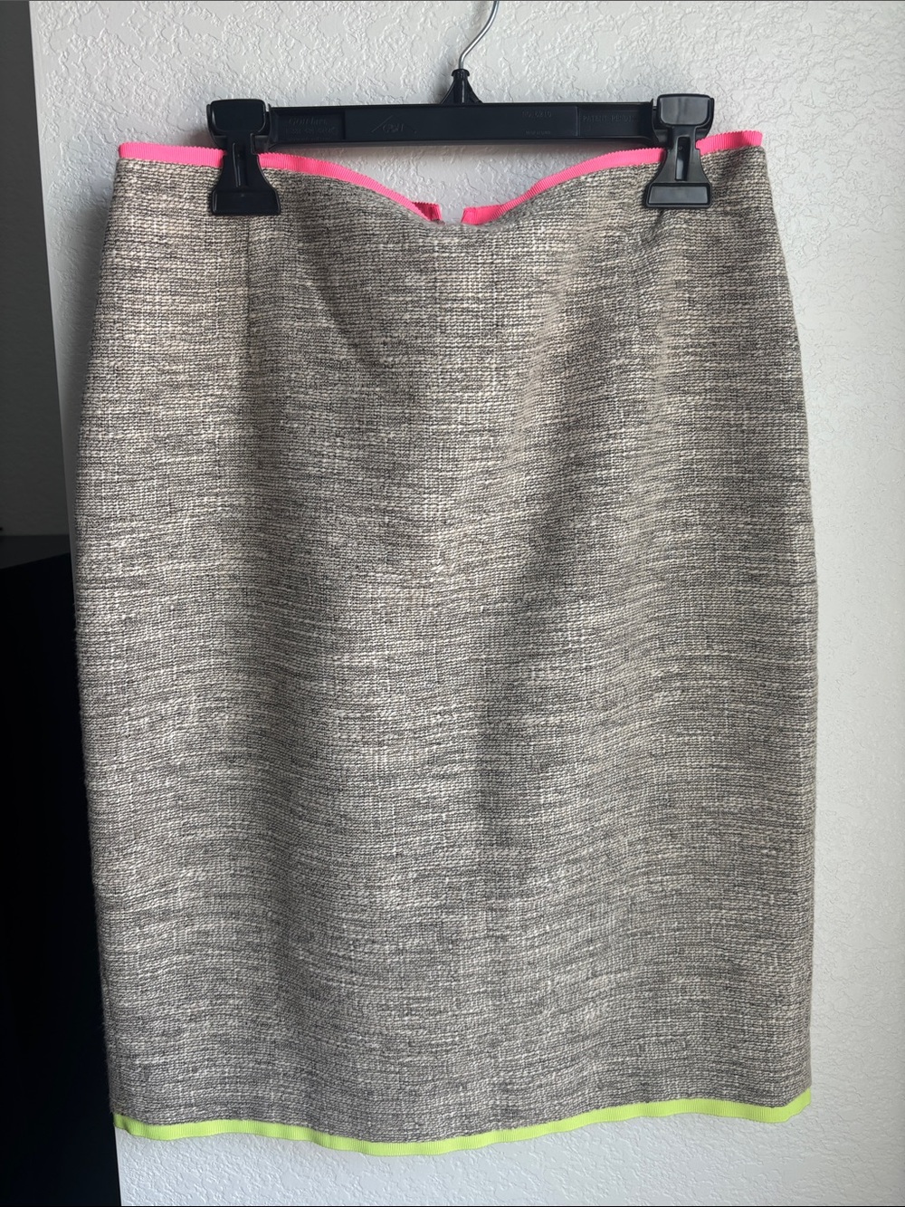 Elie Tahari Neutral Tweed Pencil Skirt with Pink & Lime Trim